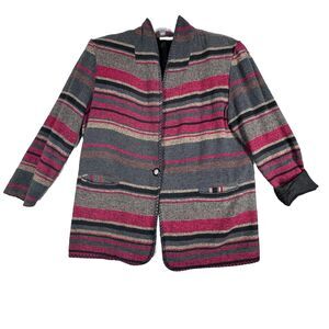 DM Blazer Womens Large‎ Red Tan Striped Bohemian Southwestern Western Vintage